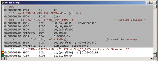 Figure 6: Trace Window showing source code behind current instruction.